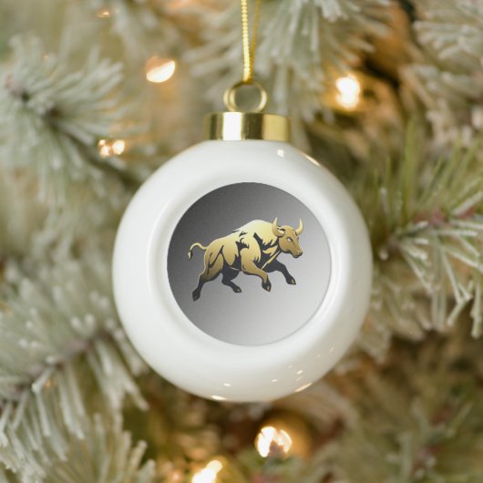 Golden Bull – Strength & Prosperity Emblem Keramik Kugel-Ornament (Baum)