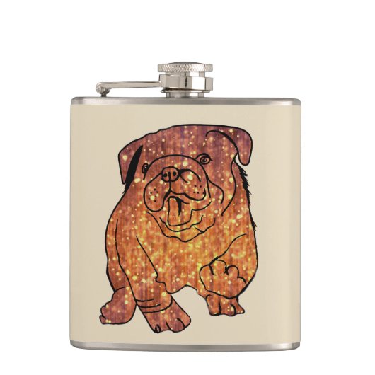 Golden Bulldog Vinyl Wrapped Flask Flachmann (Vorderseite)