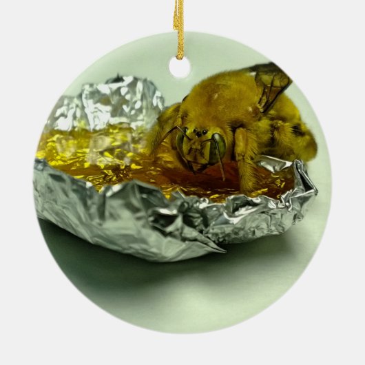 Golden Bumble Bee Eating Honey Keramik Ornament (Hinten)