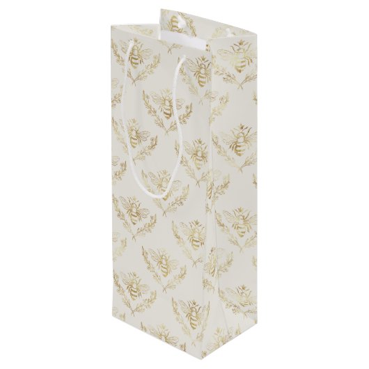 Golden Bumble Bee mit einem Kronmuster Geschenktüte Für Weinflaschen (Rückseite Schrägansicht)
