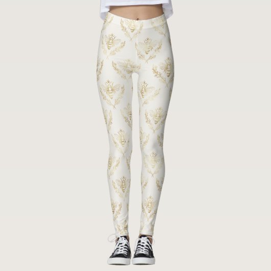Golden Bumble Bee mit einem Kronmuster Leggings (Vorderseite)