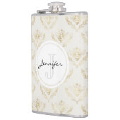 Golden Bumble Bee mit einem Kronmuster Monogramm Flachmann (Links)