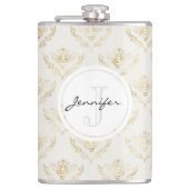 Golden Bumble Bee mit einem Kronmuster Monogramm Flachmann (Vorderseite)