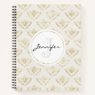 Golden Bumble Bee mit einem Kronmuster Monogramm Notizblock