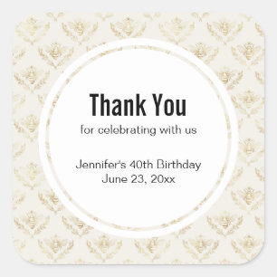 Golden Bumble Bee mit einem Kronmuster Vielen Dank Quadratischer Aufkleber