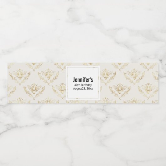 Golden Bumble Bee mit einem Kronmuster Wasserflaschenetikett (Einzelnes Label)