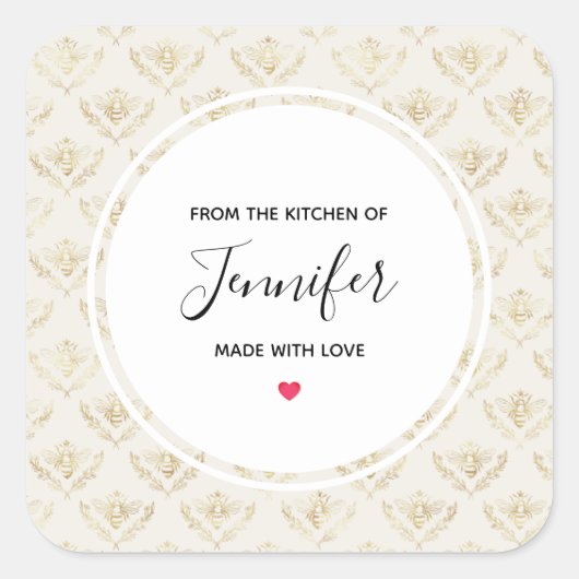 Golden Bumble Bee mit Krone Pattern Küche Quadratischer Aufkleber (Vorderseite)