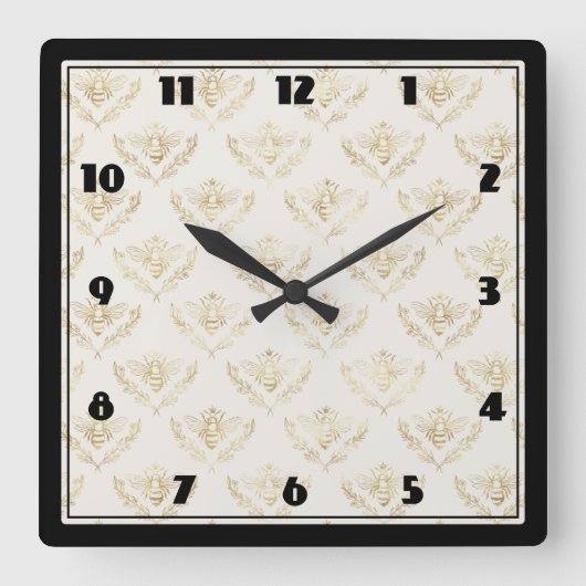 Golden Bumble Bee mit Kronmuster Quadratische Wanduhr (Vorderseite)