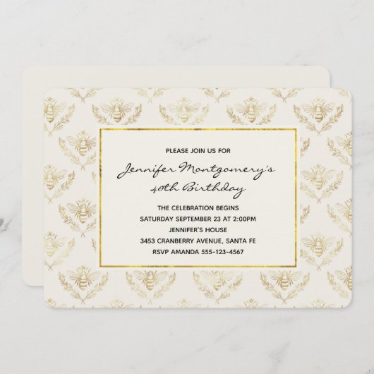 Golden Bumble Bee Pattern Geburtstag Einladung (Vorne/Hinten)