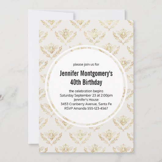 Golden Bumble Bee Pattern Geburtstag Einladung (Vorderseite)
