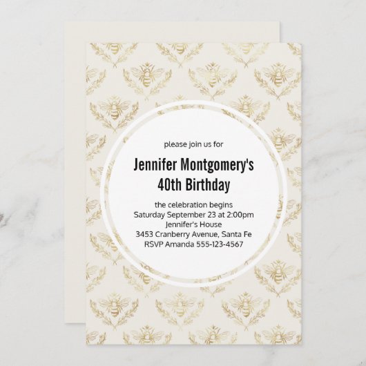 Golden Bumble Bee Pattern Geburtstag Einladung (Vorne/Hinten)