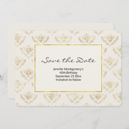 Golden Bumble Bee Pattern Save the Date (Vorne/Hinten)