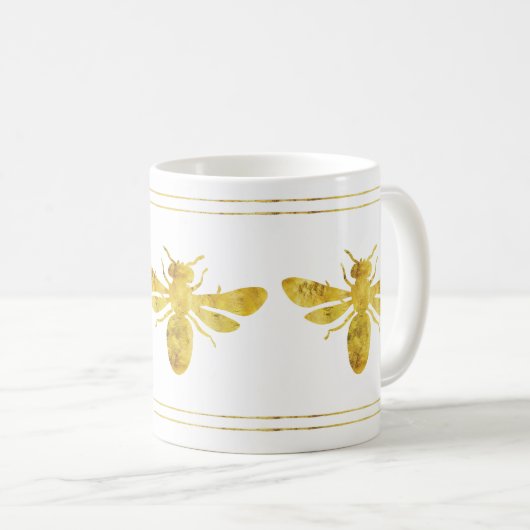 Golden Bumble Bee White Kaffeetasse (VorderseiteRechts)