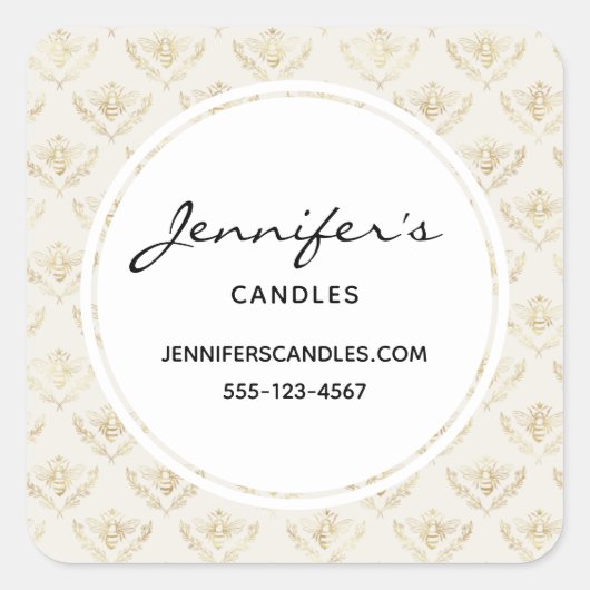 Golden Bumble Biene mit einem Kronen Muster Busine Quadratischer Aufkleber (Vorderseite)