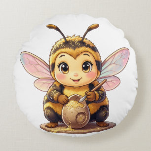 Golden Bumblebee in Bloom Dance.10 Rundes Kissen