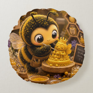 Golden Bumblebee in Bloom Dance.11 Rundes Kissen