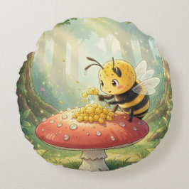 Golden Bumblebee in Bloom Dance.2 Rundes Kissen