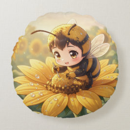 Golden Bumblebee in Bloom Dance.3 Rundes Kissen