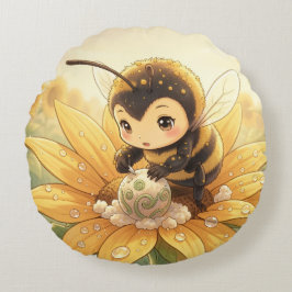 Golden Bumblebee in Bloom Dance.8 Rundes Kissen