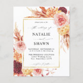 Golden Burgund & Blush Pink Blues Hochzeit Flyer (Vorne)