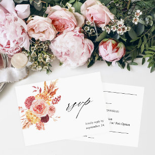 Golden Burgundy Blush Pink Floral w Meal UAWG 2 RSVP Karte