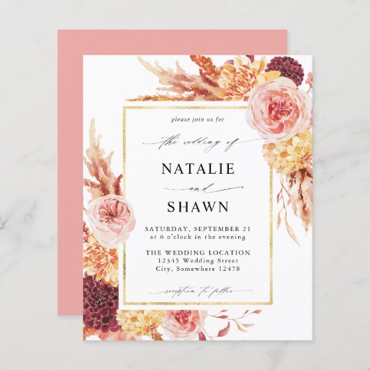 Golden Burgundy Blush Pink Floral Wedding P (Vorne/Hinten)