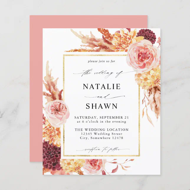 Golden Burgundy Blush Pink Floral Wedding P Zazzle De