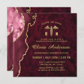 Golden Burgundy RN Nursing School Graduation Party Einladung (Vorne/Hinten)