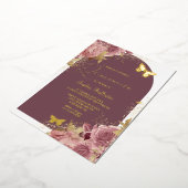 Golden Butterfells Blush Floral Quinceanera Gold Folieneinladung (Gedreht)