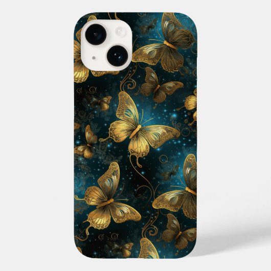 Golden Butterflies Barely There iPhone 14 Case (Rückseite)
