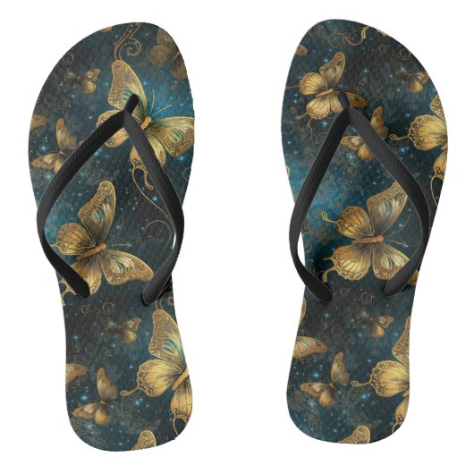 Golden Butterflies Pair von Flip Flops Badesandalen (Fußbett)