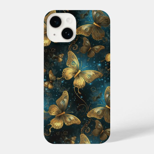 Golden Butterflies Slim Fit iPhone 14 Fall iPhone Hülle (Rückseite)