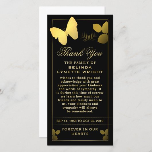Golden Butterfly Dankeschön Sympathy Card Dankeskarte (Vorne/Hinten)