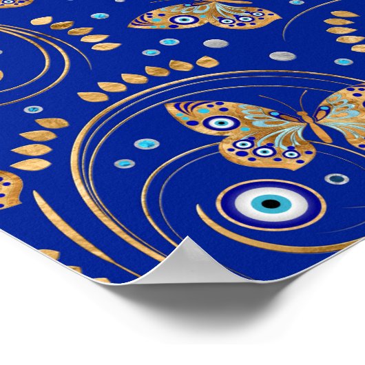 Golden Butterfly Evil Eye Pattern Poster (Ecke)