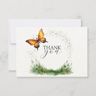 Golden Butterfly in a Magical Meadow Dankeskarte