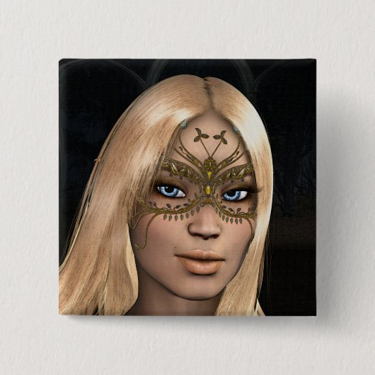 Golden Butterfly Masked Fairy Fantasy Buttons (Vorderseite)