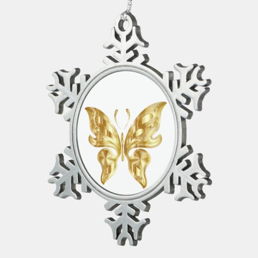 GOLDEN BUTTERFLY SNOWFLAKE PEWTER CHRISTMAS ORNAME SCHNEEFLOCKEN Zinn-Ornament (Rechts)