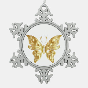 GOLDEN BUTTERFLY SNOWFLAKE PEWTER CHRISTMAS ORNAME SCHNEEFLOCKEN Zinn-Ornament