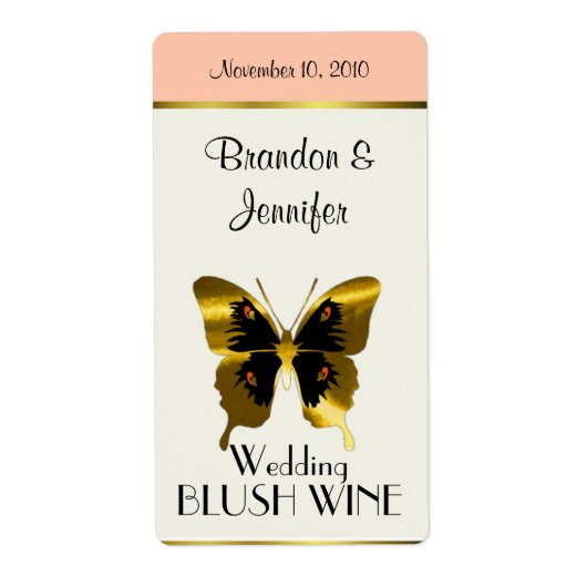 Golden Butterfly Wedding Mini Wine Labels (Vorne)