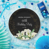 Golden Butterfly White Calla Lily Black Birthday Pappteller (Party)