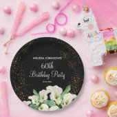 Golden Butterfly White Calla Lily Black Birthday Pappteller (Party)