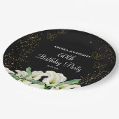 Golden Butterfly White Calla Lily Black Birthday Pappteller (Schrägansicht)