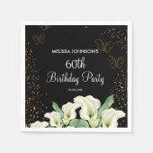 Golden Butterfly White Calla Lily Black Birthday Serviette (Vorderseite)