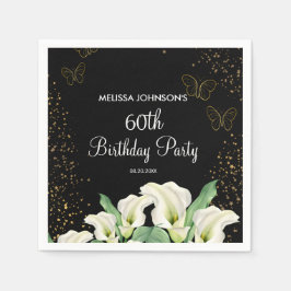 Golden Butterfly White Calla Lily Black Birthday Serviette