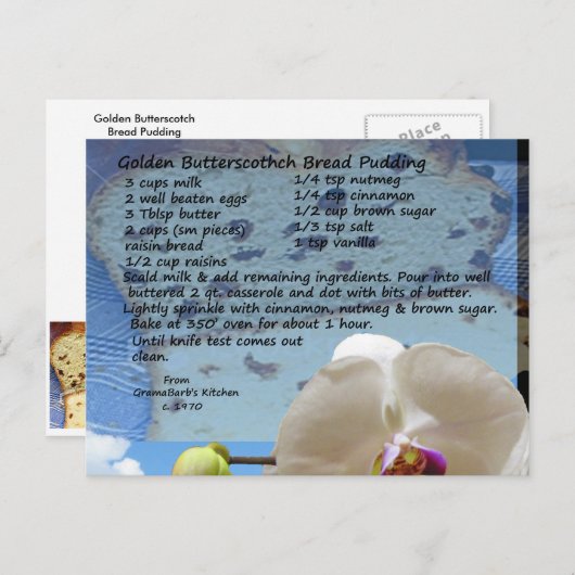 Golden Butterscotch Brot Pudding Rezept Postkarte (Vorne/Hinten)