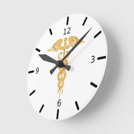 Golden Caduceus auf der weißen Uhr (Winkel)
