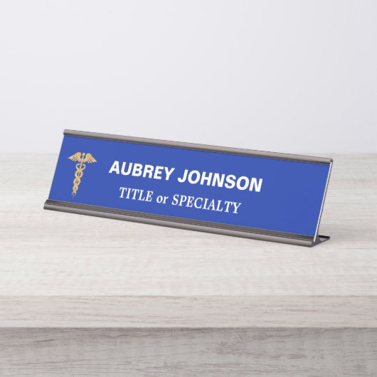 Golden Caduceus auf Royal Blue Schreibtischnamensplakette (Vorderseite )