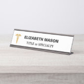 Golden Caduceus auf Weiß Schreibtischnamensplakette (Vorderseite )