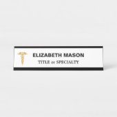 Golden Caduceus auf Weiß Schreibtischnamensplakette (Vorderseite )