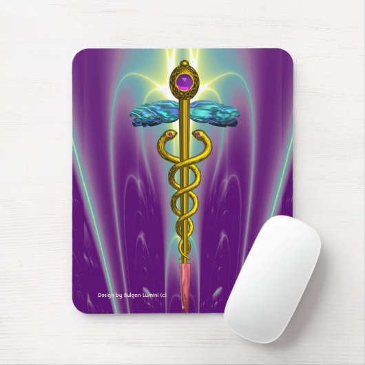 GOLDEN CADUCEUS Medizinisches Symbol, lebhaft Lila Mousepad (Mit Mouse)